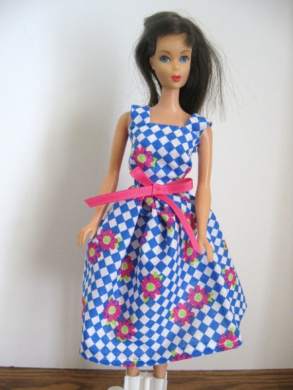 Barbie Doll Dress Blue & White Checked With by GrandmaLindasHouse