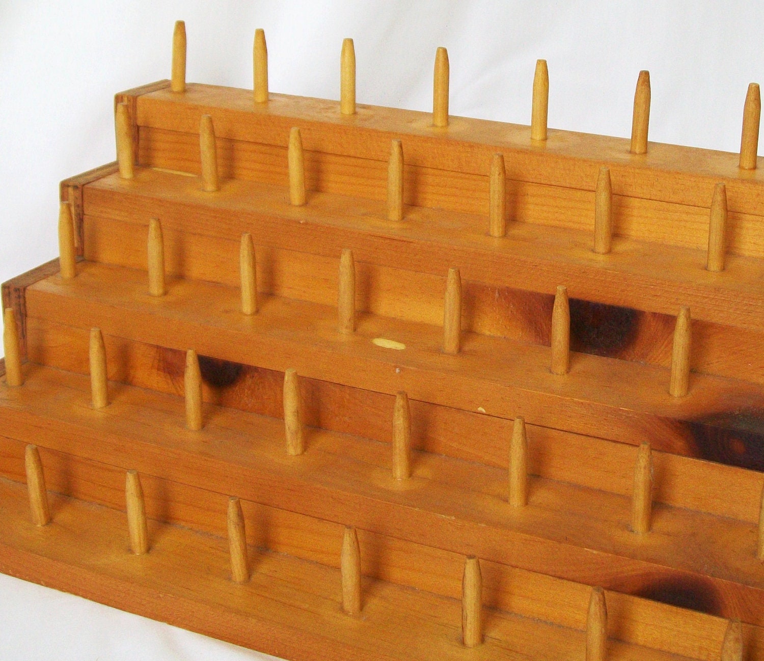Vintage Wood Thread Spool Holder Tiered Step Rack Shelf Shop
