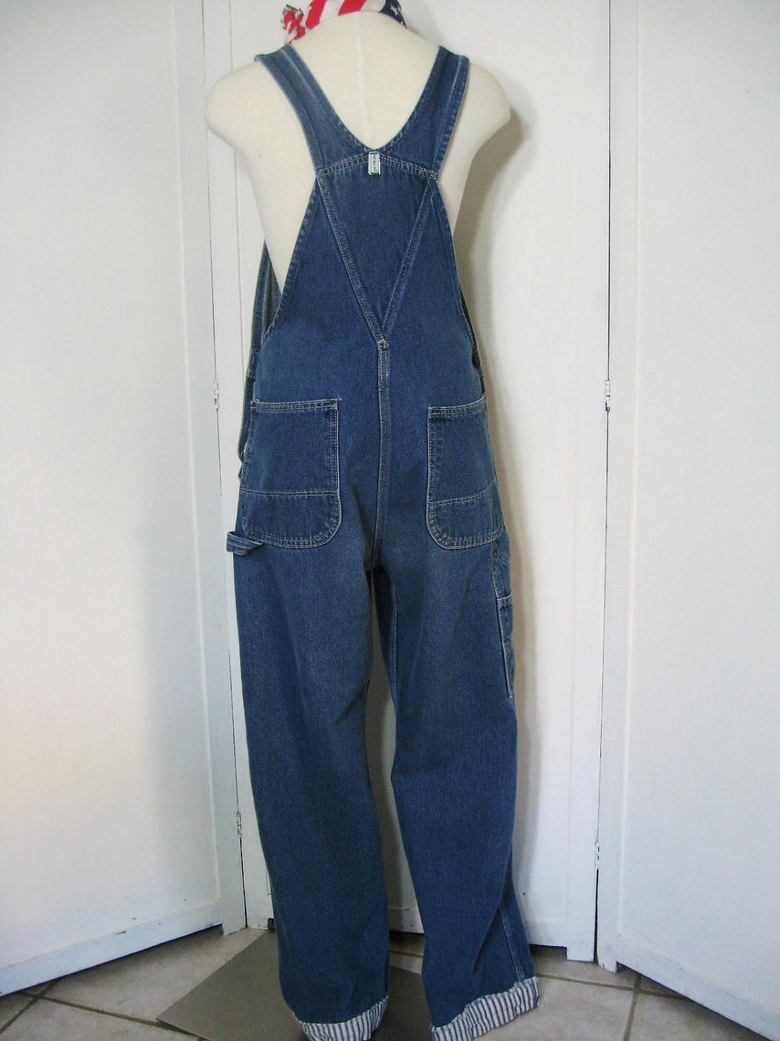 80's Vintage Bib Overalls Key Imperial Blue Denim Stripe