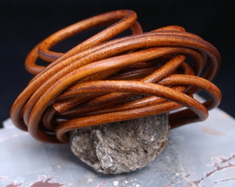 Copper Brown 5mm Round Leather Cord, Organic Leather, 2+ feet straps / Leather Jewelry, Mens Leather Jewelry, Thick Leather Cord / Rust