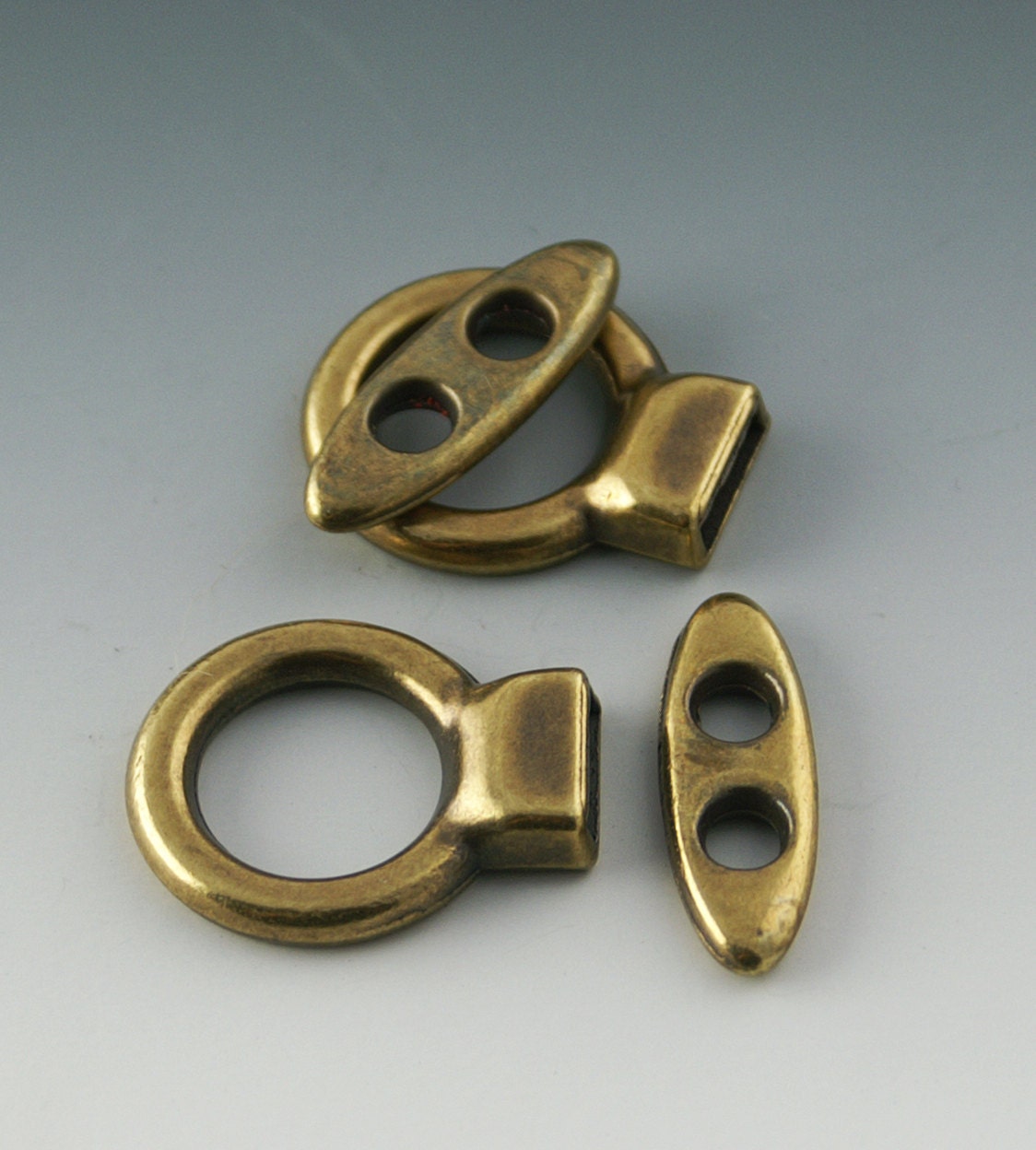 Antique Brass 2 HOLE TOGGLE Leather Clasp / Leather Closure