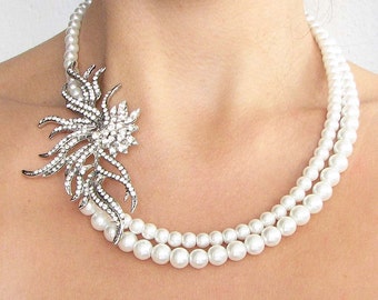 Bridal Necklace Pearl Wedding Jewelry Wedding Necklace Bridal Jewelry Crystal Necklace Bridesmaid Gift by Zafirenia