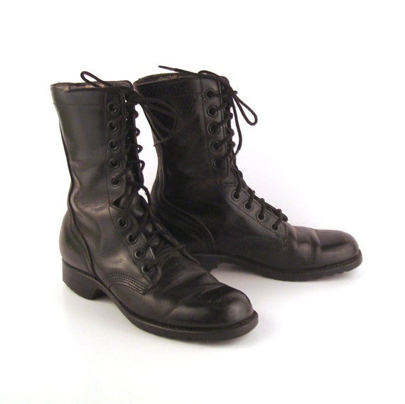 Combat Boots Vintage 1980s Black Leather by purevintageclothing