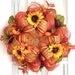 Deco Mesh FALL Wreath Gold Red Stripe Yellow Sunflowers Gourds Door Wreath