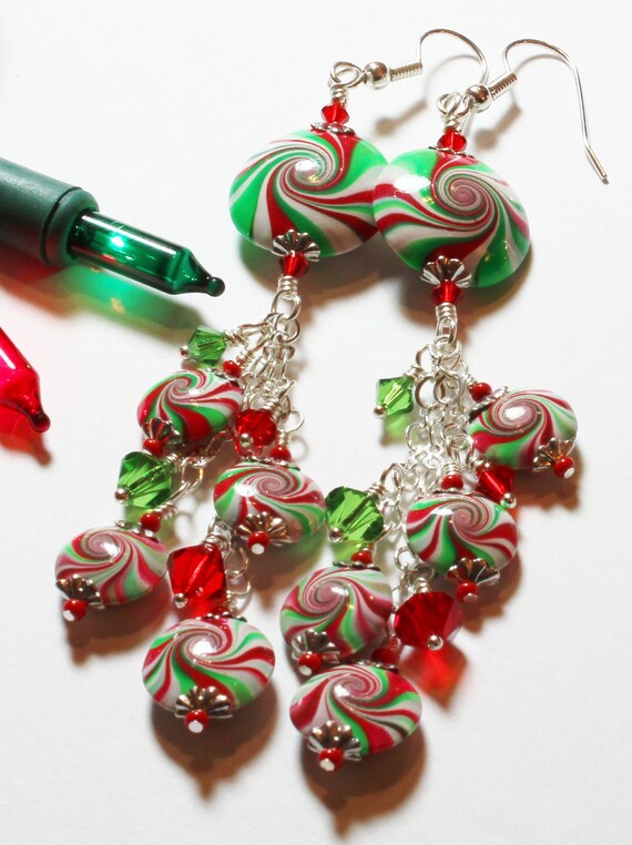 Handmade Beaded Jewelry Earrings Christmas Peppermint Candy