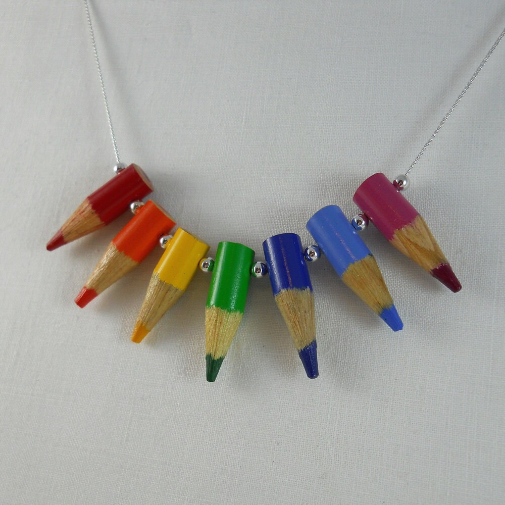 Colored Pencil Necklace Jewelry Beaded Teacher by miceart