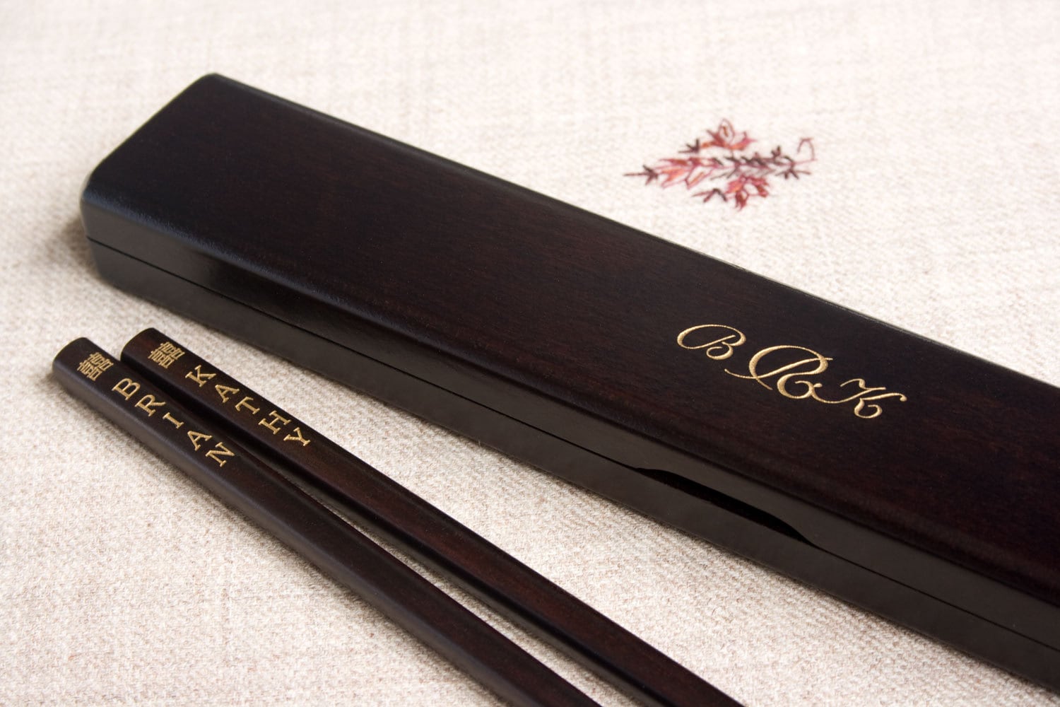 Monogrammed Chopstick Box Darkwood Chopsticks