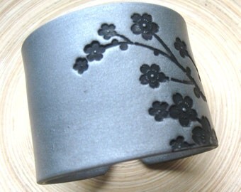 SALE Silver Cuff Bracelet Asian Floral Blossoms Design, Handmade Cuff Bracelets