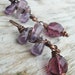 Lavender Amethyst and Dark Purple Glass Earrings Antiqued Copper Wire Work