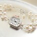 Beaded Bracelet Watch - Cream Freshwater Pearl Bracelet Watch in Silver