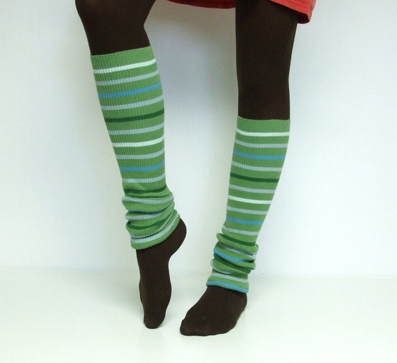 Green stripe leg warmers Upcycled