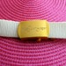 YSL belt - white woven nylon w/ gold logo buckle - dead stock vintage 70s or 80s - designer accessory chic