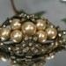 Vintage Goldtone Faux Pearl and Rhinestone Large Brooch