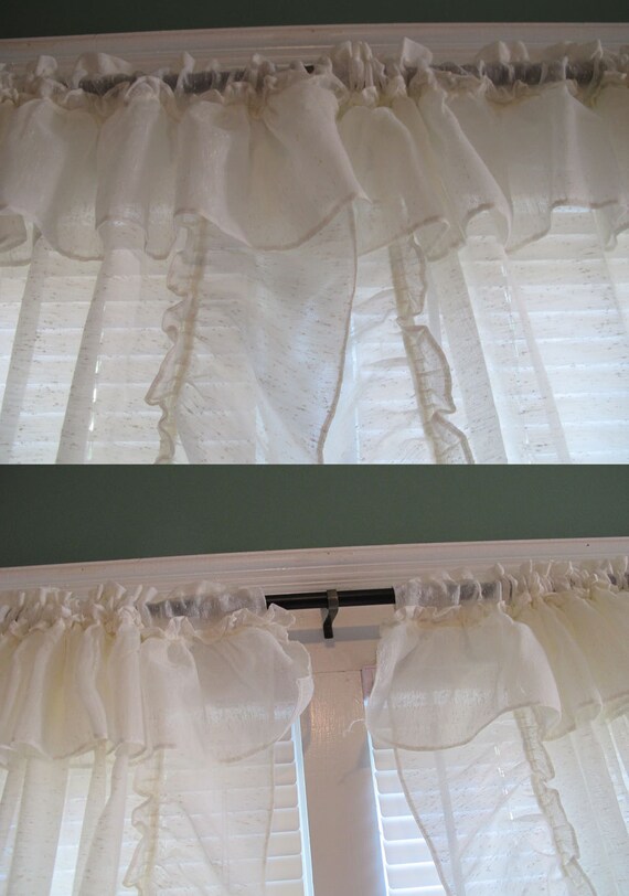 RESERVED for SIDNEY Sheer Ruffled Swag Drapes Drawstring Tie