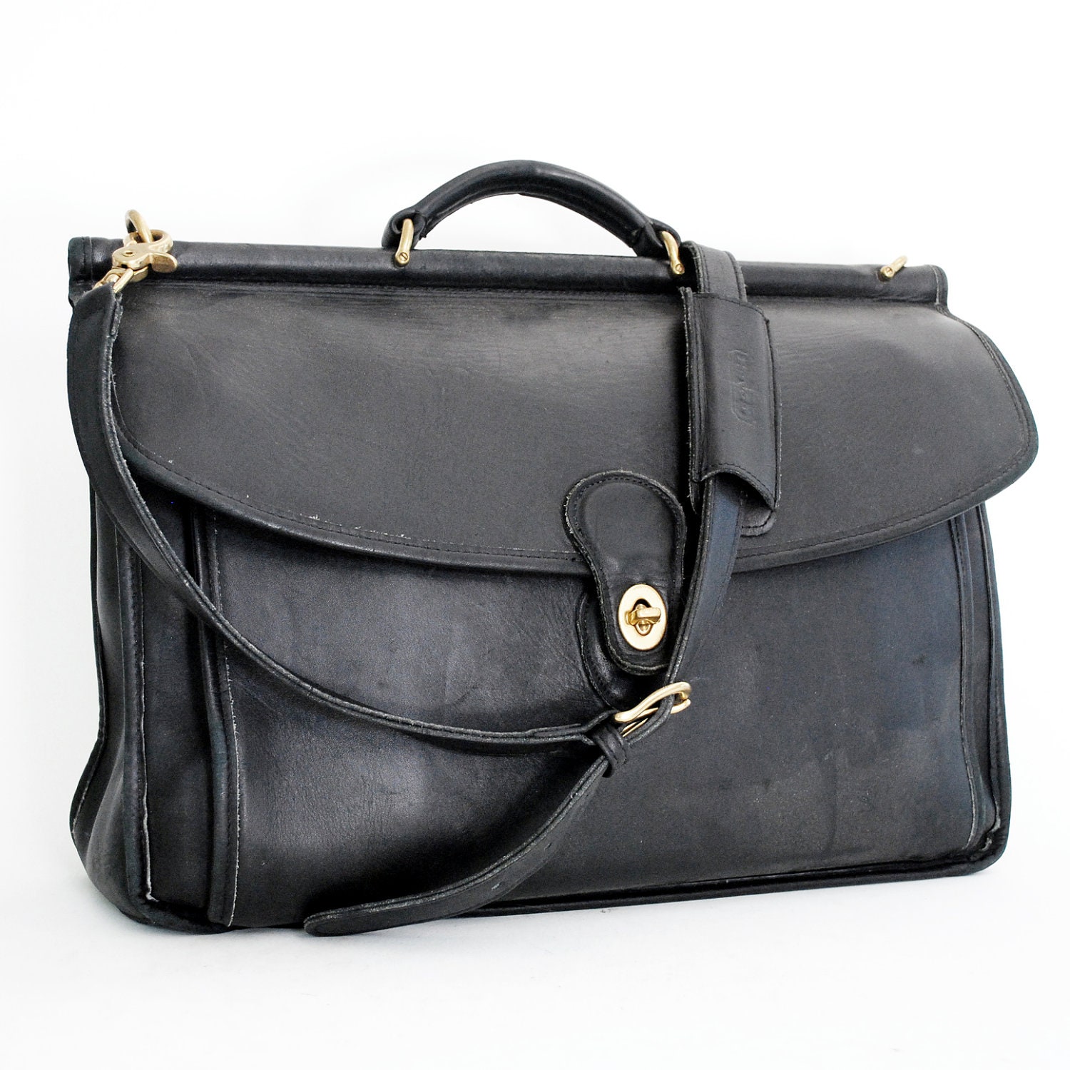 COACH Messenger Bag. Large Black Leather Laptop by ACTIONVINTAGE