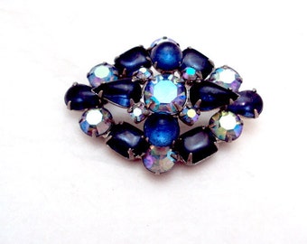 Vintage Blue Rhinestone Pin by Weiss