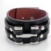 Black Leather Cuff Leather Bracelet with with Metal Dumbbell Silver Tone
