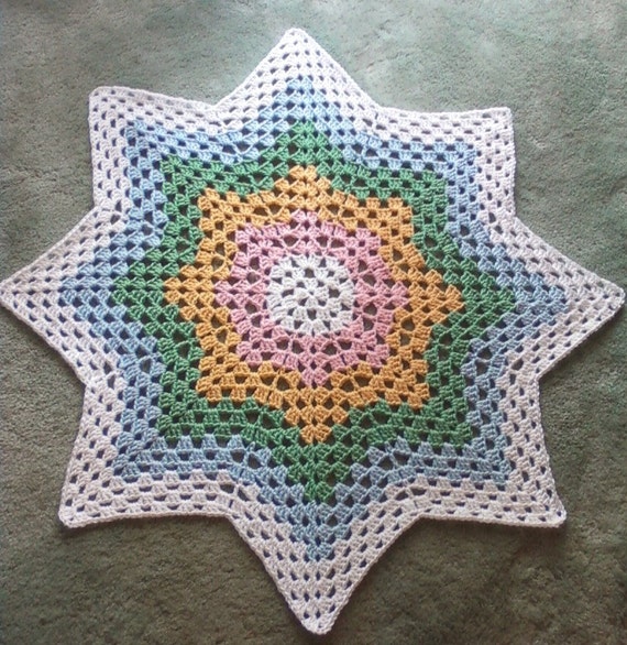 Crocheted Grany Ripple Star Baby Afghan Stroller Blanket