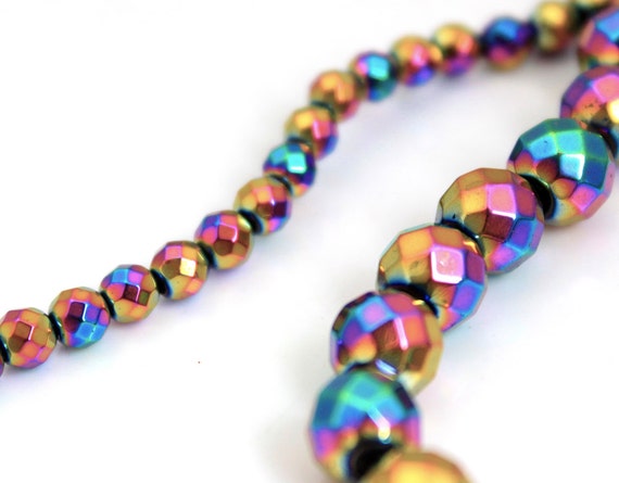 Rainbow Hematite faceted round Beads 4mm 15 Strand by KanduBeads