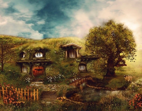 BOGO SALE The Shire Hobbit House 8 x10 Fantasy Landscape