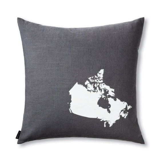 Map of Canada Pillow Cover in Grey Linen