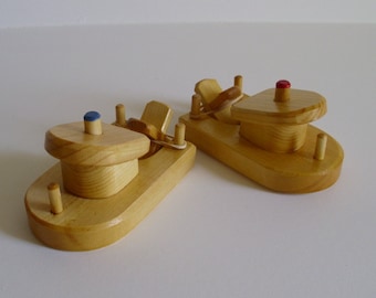 2 Small Wooden Paddle Tug Boats, Rubber Band Powered Bathtub Boat, Handmade Waldorf inspired Toy, Kids Christmas gift, Jacobs Wooden Toys