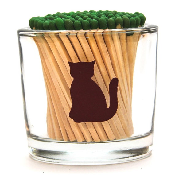 Cylinder Vase Glass Match Holder Cat Striker