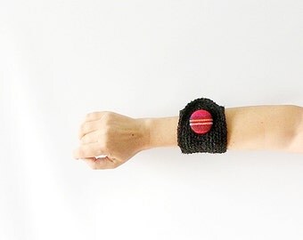 Black Wrist Cuff with Tartan Button