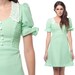 60s Puff Sleeve Dress Babydoll Lace Collar Smocked 1960s Mini Lolita Mint Green Dolly Mod Vintage High Waist Minidress Small Medium