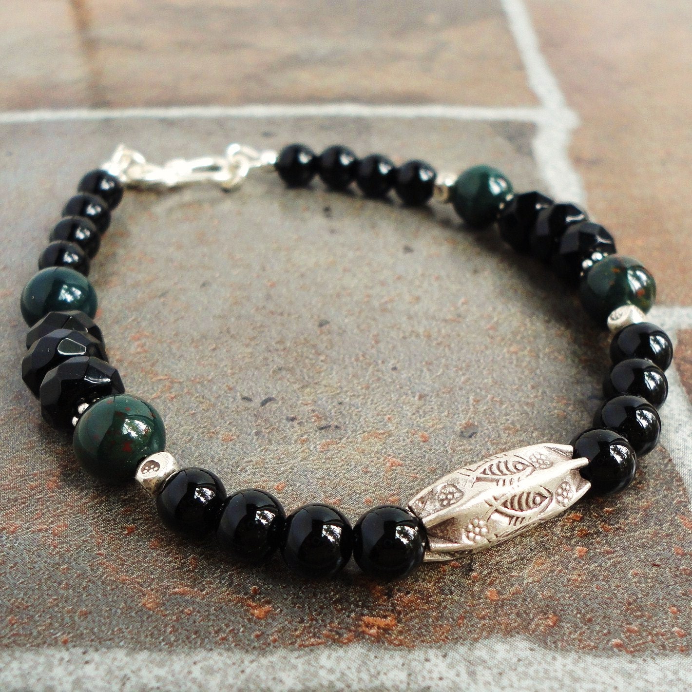 Gemstone Bead Bracelet for Men Black Onyx by mamisgemstudio