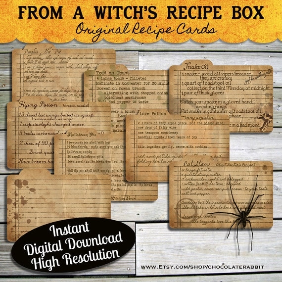 Halloween Witch Recipe Cards Instant Digital Download Vintage