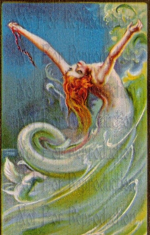 s179 ART NOUVEAU MERMAID Deco print Vintage Mermaid Fabric