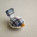 Handmade Decorative Bird in White and Navy Madras Plaid