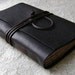 Leather Journal (slim), Black with dark brown tie closure, handmade rustic journal by Dancing Grey Studio on Etsy