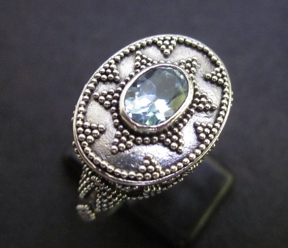 Balinese silver 925 Topaz Ring / silver granulation by Telur