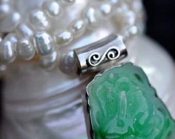 Year of the Rabbit - Jade, Freshwater Pearl and Sterling Silver Necklace OOAK