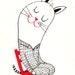 think about it / ORIGINAL ILLUSTRATION / ink drawing of cat love / Heart shape