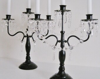 One Pair Black and Clear 3 Candle Candelabras MADE TO ORDER