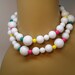 Vintage Necklace Chunky Bold White Bead Accents Yellow Fuchsia Green Art Deco Retro Statement