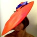 1980s Vintage Summery Red Saucer Hat with Vintage Flowers by ROYAL Milliner Philip Somerville