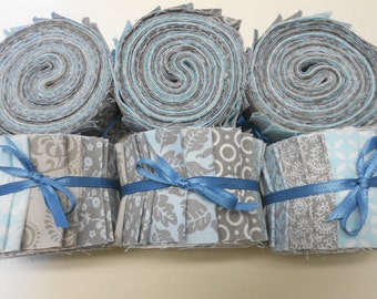 Aqua and Gray Quilt Fabric Jelly Roll Strips - SEW FUN QUILTS Time Saver Quilt Kit