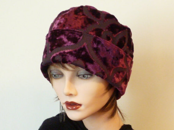 Ladies Burgundy Velvet Brocade Hat