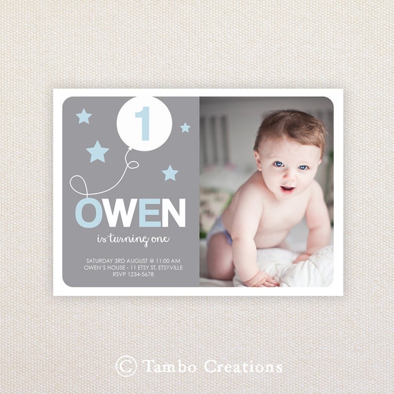 Boys Birthday Party Invitations. I Customize, You Print. Balloon and stars. Il_570xn