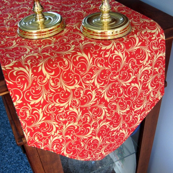 SALE 54 Red and Gold Christmas Table Runner Reversible