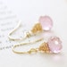 Pink Gemstone Earrings 14k Gold Fill, Wire Wrap Pink Dangle, aubepine