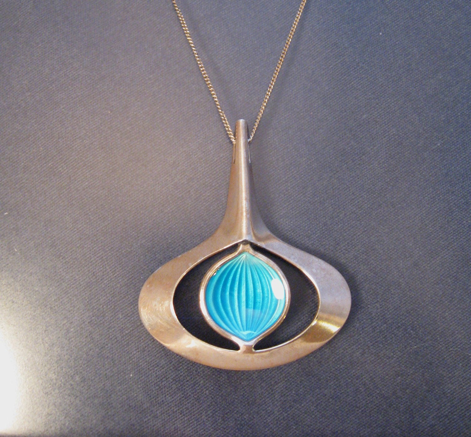 Aksel Holmsen Sterling Enamel Modernist Pendant Necklace