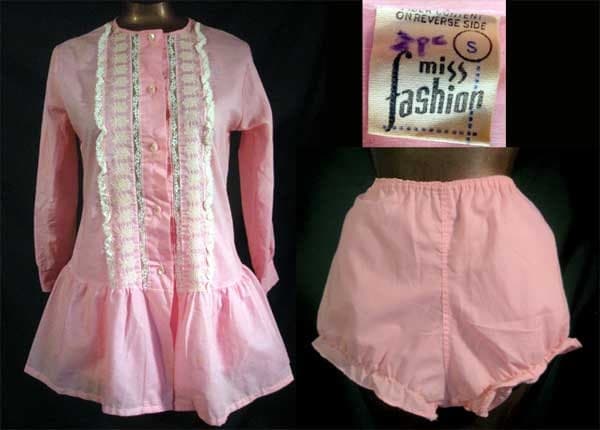 Vintage 60s Pink Baby Doll Pajamas Nightie By Lilblackdressvintage