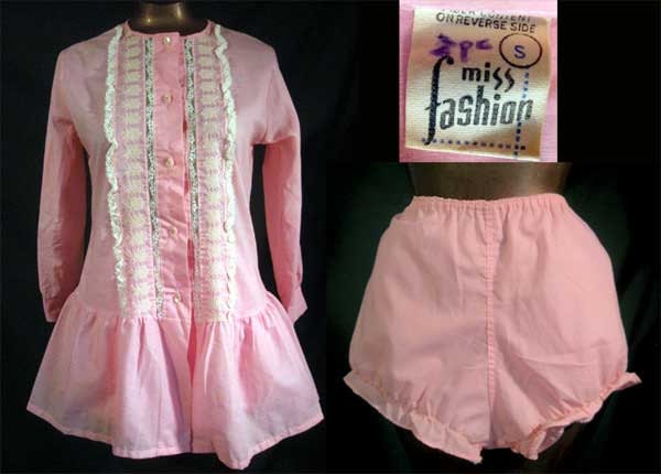 Vintage 60s Pink Baby Doll Pajamas Nightie by LilBlackDressVintage