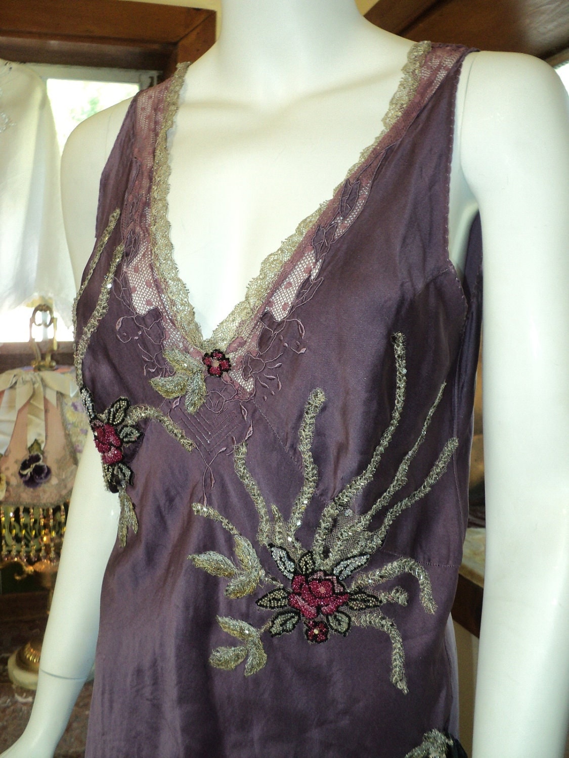Bellasoiree Original Beaded Silk Tunic Dress Antique Metallic