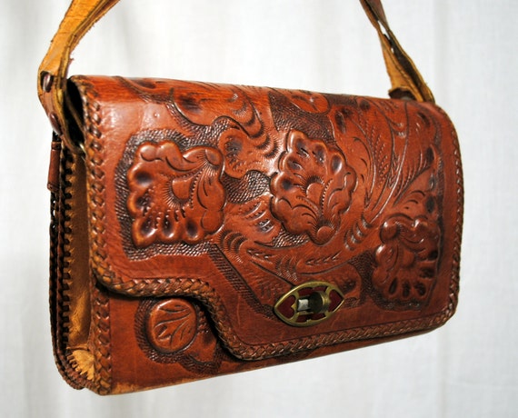 Vintage 1960s Floral Tooled Leather Purse by RogueRetro on Etsy